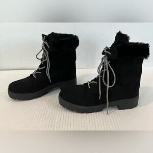 Rouge Helium Women’s Black Faux Suede Chunky Heel Platform Ankle Boots Size 9